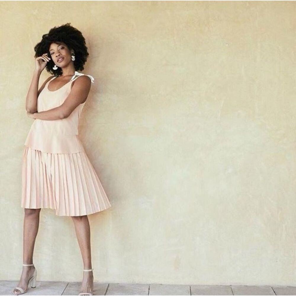 Anthropologie Paper Crown Covilha dress medium peach tie strap - Picture 8 of 9